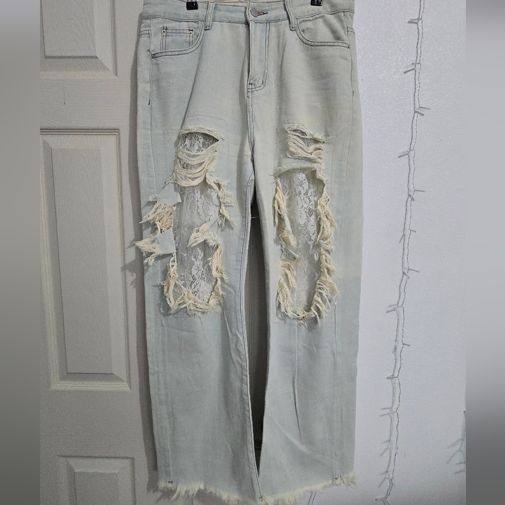 Cider Light Blue Distressed Boyfriend Jeans
